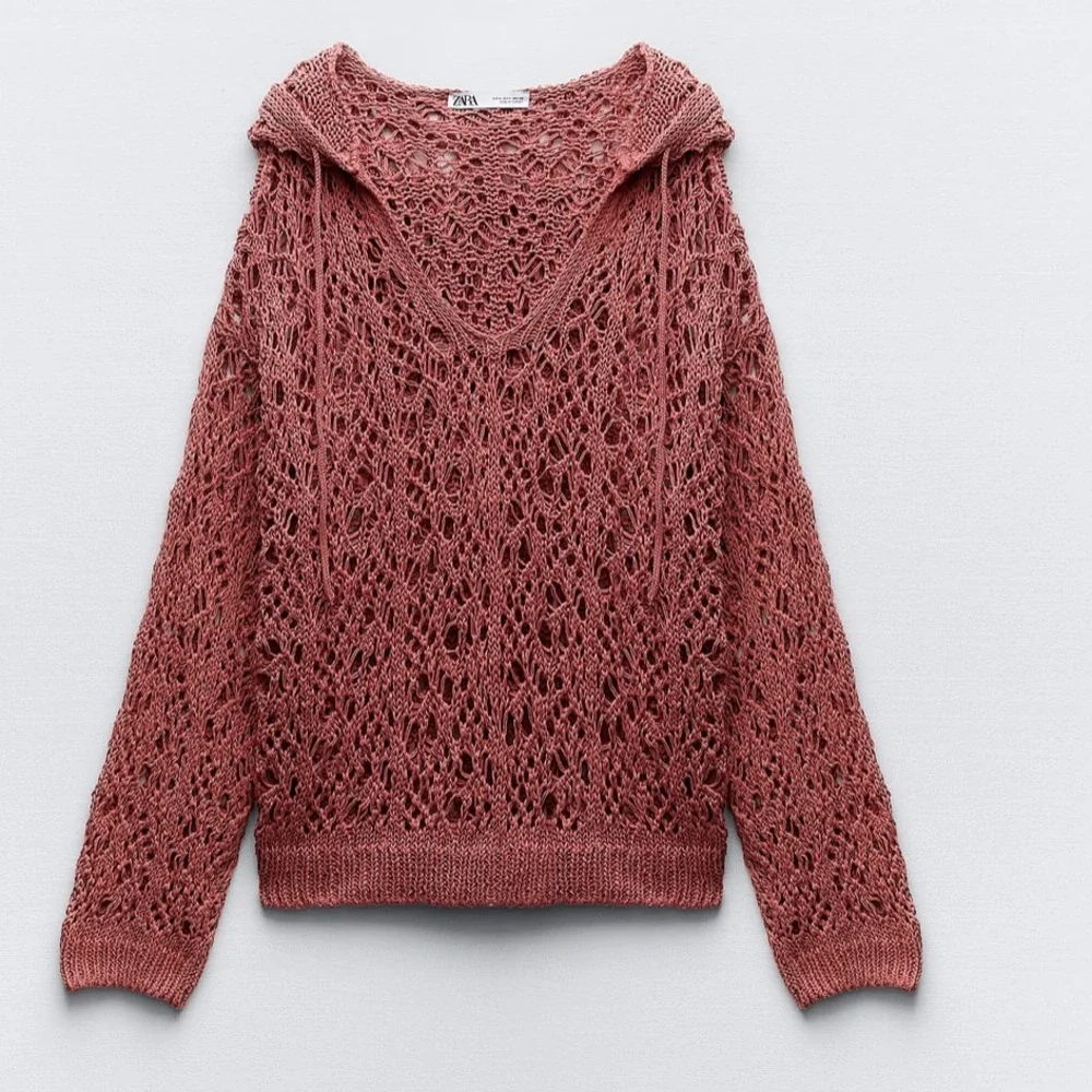 Zara crochet open knit hooded sweatshirt
